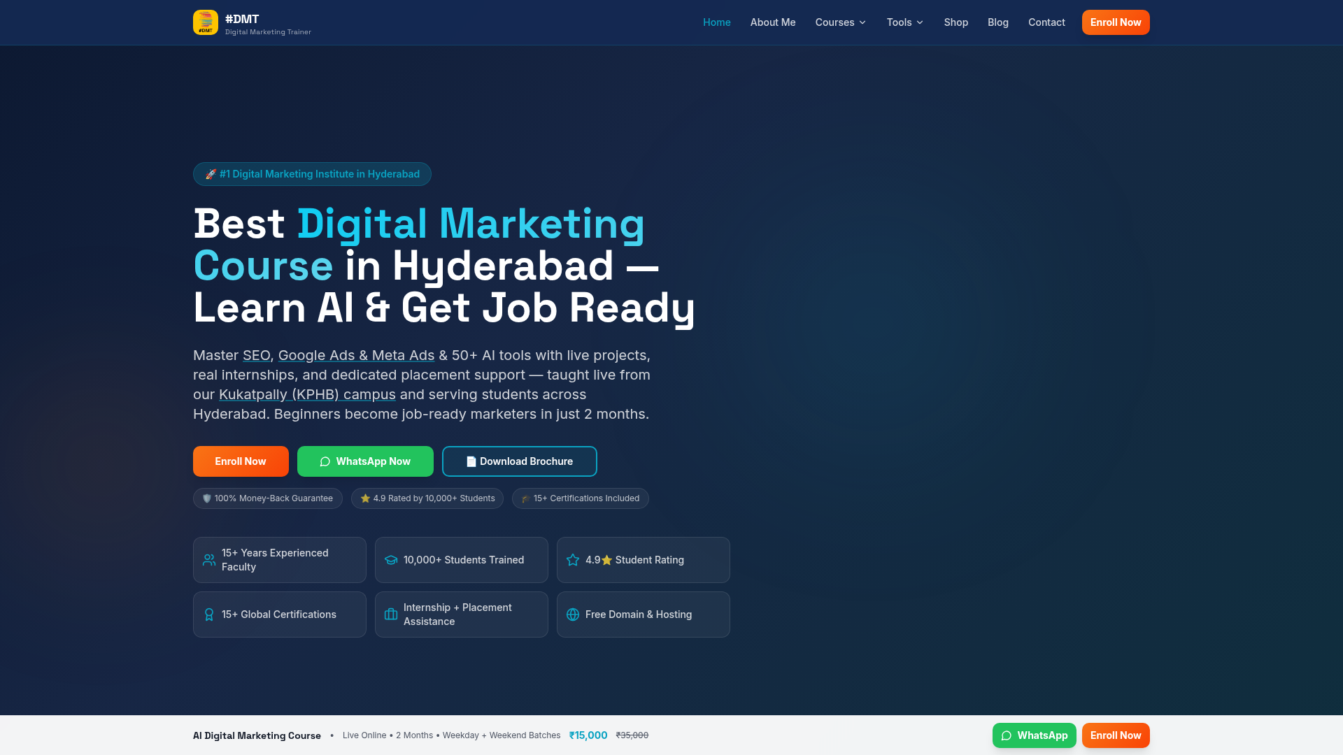 Homepage — primary money page for 'digital marketing course in hyderabad'.